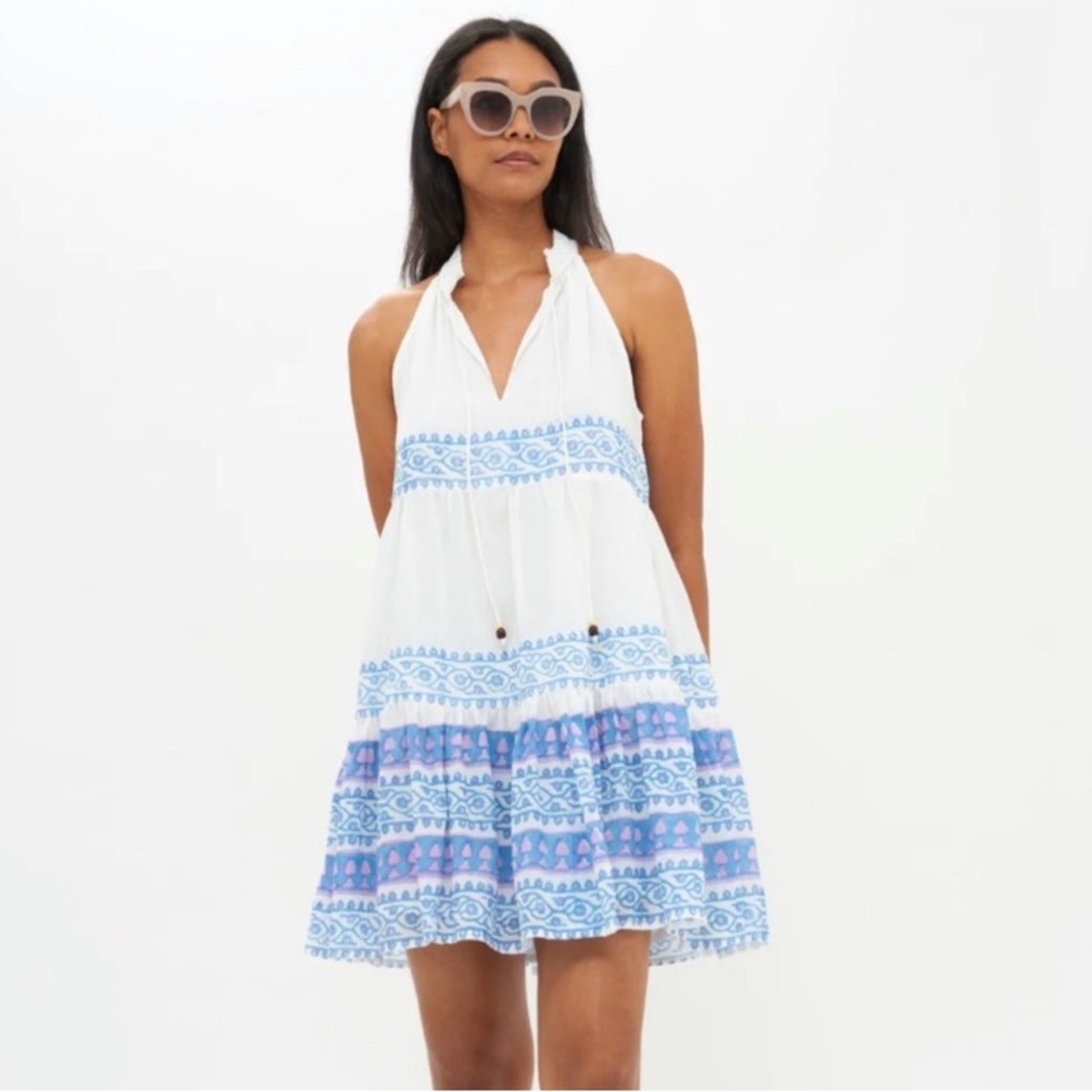 Oliphant Sleeveless Tiered Short Dress in Grotto Blue, Size XS